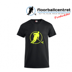 Floorballcentret T-shirt - Logo - sort m. neon gul