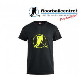 Floorballcentret T-shirt - Logo - sort m. neon gul