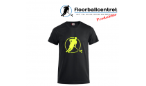 Floorballcentret T-shirt - Logo - sort m. neon gul