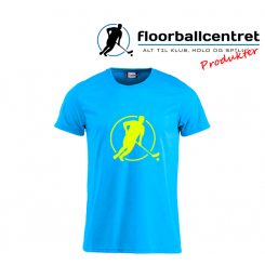 Floorballcentret T-shirt - Logo - blå m. neon gul