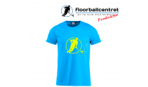 Floorballcentret T-shirt - Logo - blå m. neon gul
