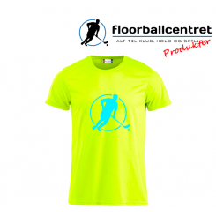 Floorballcentret T-shirt - Logo - neon gul m. blå