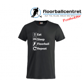 Floorballcentret T-shirt - Eat, Sleep, Floorball - sort m. hvid
